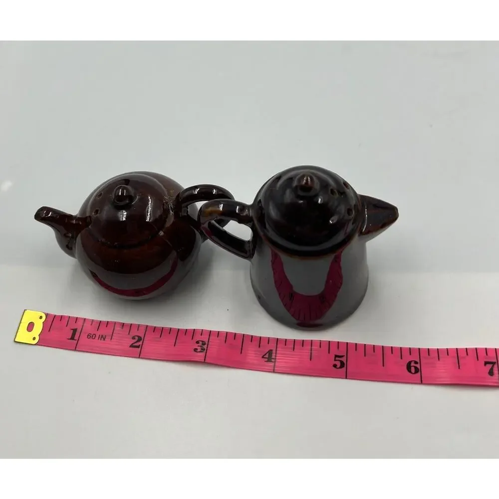 Vintage Salt Pepper Shakers Coffee Pot‎ Teapot Redware MCM Made in Japan